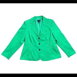 INVESTMENTS Faux Suede Button Front Blazer With Long Sleeves Apple Green Size 16